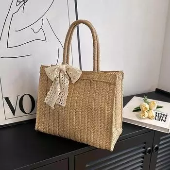 Повседневные соломенные сумки-тоут с застежкой-молнией, большая вместимость, высококачественные сумки через плечо для женщин, мода на лето