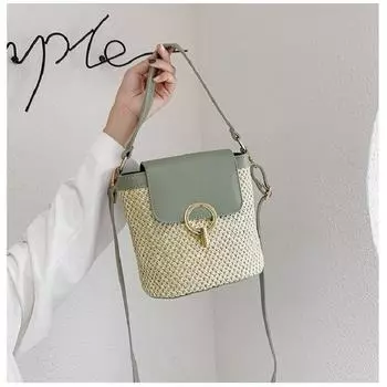 Повседневные соломенные сумки-ведра с цепочками, женская летняя сумка-мессенджер, сумки из ротанга, пляжные женские дорожные кошельки и сумки, сумка на плечо 22x20x13cm зелёный