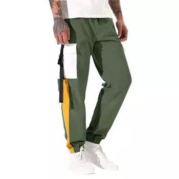 Повседневные спортивные брюки мужские свободные длинные вставки фитнес бег тренировочные брюки L армия зеленый