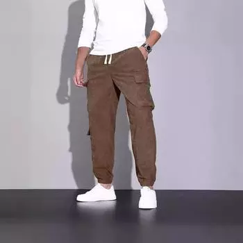 Повседневные спортивные брюки мужские свободные длинные вставки фитнес бег тренировочные брюки L кофейный