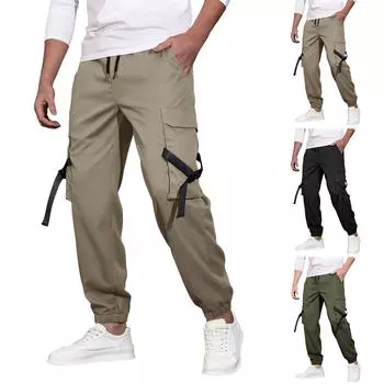 Повседневные спортивные брюки мужские свободные длинные вставки фитнес бег тренировочные брюки L армия зеленый