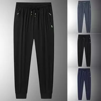 Повседневные спортивные брюки мужские свободные длинные вставки фитнес бег тренировочные брюки L чёрный