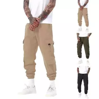 Повседневные спортивные брюки мужские свободные длинные вставки фитнес бег тренировочные брюки L армия зеленый