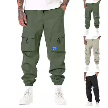 Повседневные спортивные брюки мужские свободные длинные вставки фитнес бег тренировочные брюки L армия зеленый