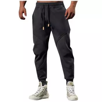 Повседневные спортивные брюки, мужские свободные леггинсы с длинными вставками, тренировочные брюки для бега и фитнеса L чёрный