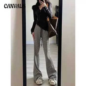 Повседневные спортивные спортивные штаны больших размеров, женские весенне-летние тонкие японские брюки в полоску с микроклешом и высокой талией, ленивые брюки с чувством падения S