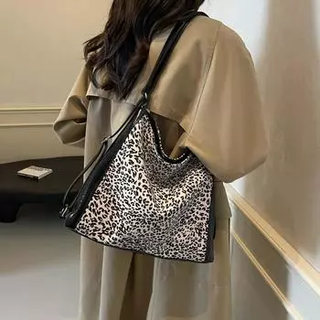 Повседневные сумки через плечо из искусственной кожи с леопардовым принтом, большие емкости, новые сумки через плечо для женщин, внутренний карман на молнии, швейные нитки