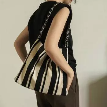 Повседневные сумки из ткани для женщин, роскошные дизайнерские сумки, кошельки, холщовая полосатая сумка на цепочке с ремешком через плечо 35x2x30cm