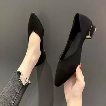 Повседневные свадебные туфли с острым носком на толстом каблуке, однотонные туфли на низком и среднем каблуке, модные женские туфли на одинарной подошве с рукавами 34