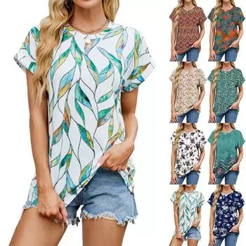 Повседневные свободные блузки с принтом для женщин, мода 2025 года, летние винтажные женские рубашки и блузки большого размера, элегантный молодежный женский топ S