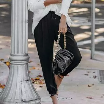 Повседневные свободные брюки на шнурке, женские уличные модные брюки с эластичной резинкой на талии, винтажные однотонные брюки с карманами, спортивные брюки Pantalon 24993 S бежевый