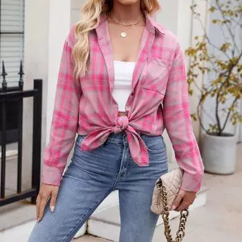 Повседневные свободные клетчатые рубашки для женщин Винтажные женские рубашки и блузки большого размера Модные элегантные молодежные женские топы S тёмно-синий