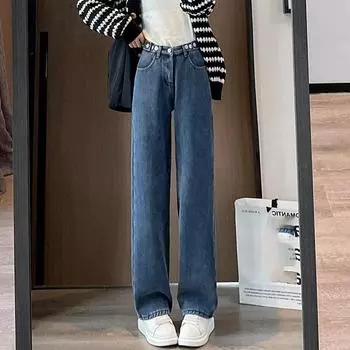 Повседневные свободные прямые брюки с карманами, модные джинсовые джинсы для женщин, осенняя уличная одежда, смягчающие джинсы с высокой талией, брюки 29282 S орион