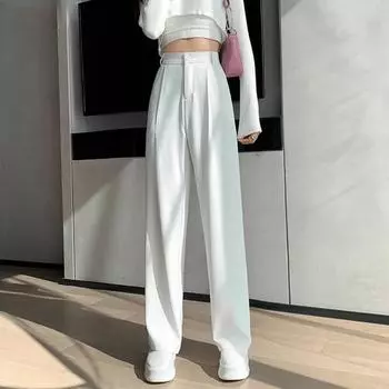 Повседневные свободные широкие брюки с высокой талией для женщин, весна-лето, новые свободные женские белые костюмы длиной до пола, брюки, женские брюки XS белый