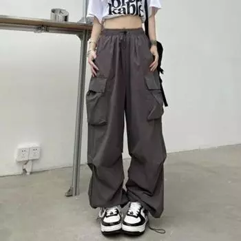 Повседневные свободные широкие брюки женские уличные модные прямые мешковатые брюки-карго бегуны Y2k женские брюки с карманами 28958 S темно-серого