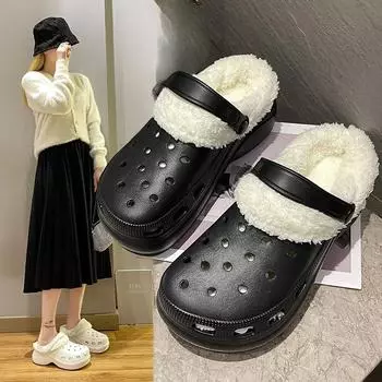 Повседневные тапочки Baotou из хлопка с толстой подошвой и увеличенным креплением, противоскользящие, 2024, новая модная простая универсальная женская обувь для зимы 35-36