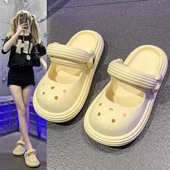 Повседневные тапочки для женщин, домашняя мода, дизайнерская обувь для девочек, летние пляжные шлепанцы на платформе, туфли на плоской подошве, домашние сандалии, милые, Мэри Джейн 36-37 чёрный