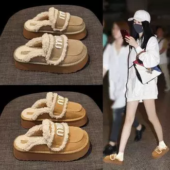 Повседневные тапочки-мешки женские 2024 года, новая верхняя одежда, ленивые кексы, толстая подошва, бархат, хлопок, драг-инс 35 жёлтый