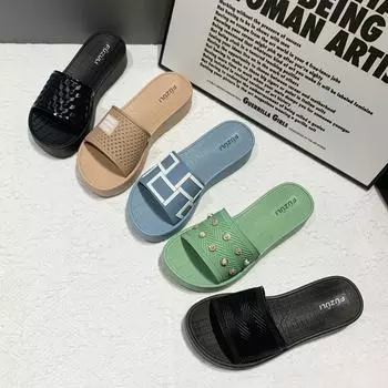 Повседневные тапочки на платформе, женская летняя мода, плоская подошва, однотонная, с круглым носком, с открытым носком, для отдыха на природе, пляжная обувь 36