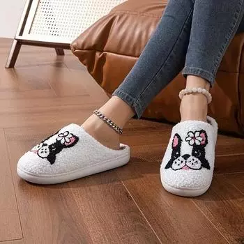 Повседневные тапочки с изображением мопса из мультфильма, уютные теплые хлопковые плюшевые домашние тапочки с мягкой тканью, всесезонная домашняя обувь без застежек, технология позиционирования печати 40/41 серый