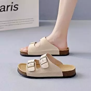 Повседневные тапочки женские 2024 новые летние универсальные не устающие ноги ходить на работу плоская подошва мягкая подошва верхняя одежда одно слово перетаскивание женщины 2 35 чёрный