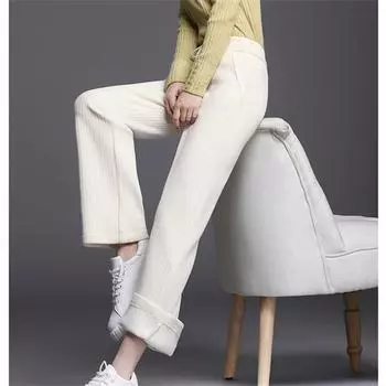 Повседневные теплые вельветовые широкие брюки, женские корейские свободные прямые брюки с высокой талией, женские утолщенные бархатные брюки 2021, одежда S бежевый