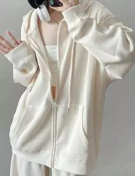 Повседневные толстовки на молнии с длинными рукавами, женские корейские большие толстовки на молнии, школьная толстовка с капюшоном для студентов, весна-осень M абрикосовый