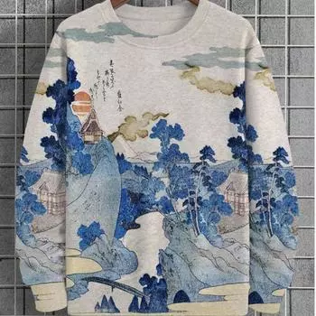 Повседневные толстовки с капюшоном для мужчин, весенние и осенние волнистые графические рубашки, свободные топы с длинным рукавом для мальчиков, уличная мужская толстовка S