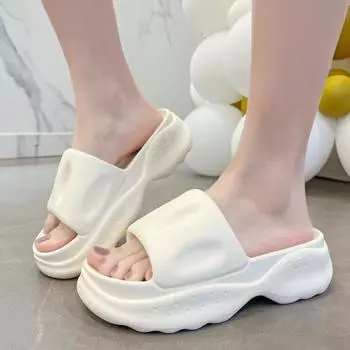 Повседневные толстые тапочки из ЭВА, лето 2024, нескользящая подошва, удобная мягкая подошва, модные домашние мягкие женские туфли на платформе, верхняя одежда 38-39(fit 37-38) чёрный