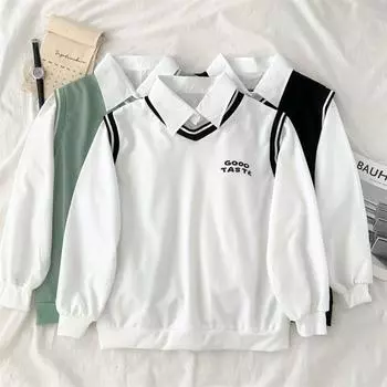 Повседневные тонкие толстовки в стиле консервативного стиля с длинными рукавами в стиле пэчворк, Harajuku, женская толстовка с капюшоном большого размера, толстовка с надписью, одежда для молодежи M белый