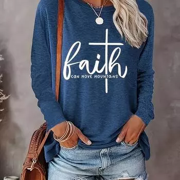 Повседневные топы больших размеров, женские топы с длинными рукавами и круглым вырезом с напечатанными надписями S