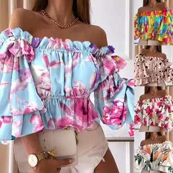 Повседневные топы с длинным рукавом на одно плечо, женская осенняя сексуальная блузка с открытыми плечами S небесно-голубой