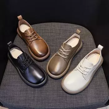 Повседневные туфли из кожи Кожаные туфли в стиле ретро на плоской подошве 35 чёрный