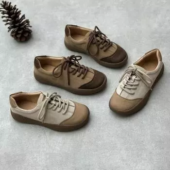 Повседневные туфли из натуральной кожи ручной работы на плоской подошве с низким верхом из коровьей кожи для женщин 35 кофейный
