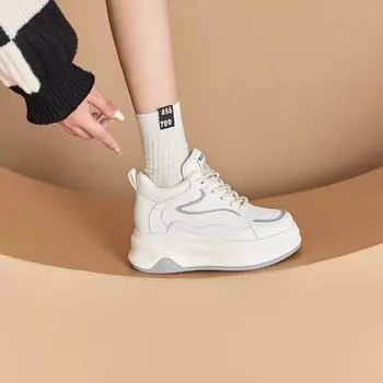 Повседневные туфли из натуральной кожи с высоким берцем, женские туфли на платформе со скрытым каблуком, белые туфли, женские туфли на шнуровке для папы, студенческие туфли 32