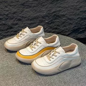 Повседневные туфли-лодочки с толстой подошвой, белые туфли, женские туфли из кожи, женские туфли 35 жёлтый