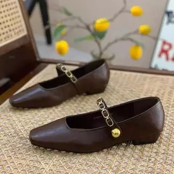 Повседневные туфли Мэри Джейн на плоской подошве, женские скандинавские минималистичные мокасины с золотой цепочкой, туфли в стиле Лолиты из искусственной кожи 35