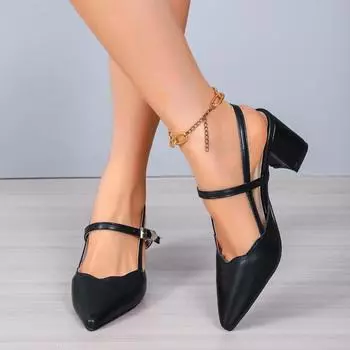 Повседневные туфли на каблуках женские оранжевые деловые сандалии в римском стиле женские туфли-лодочки с острым носком из лакированной кожи 2024 Shallow Mou 36 чёрный