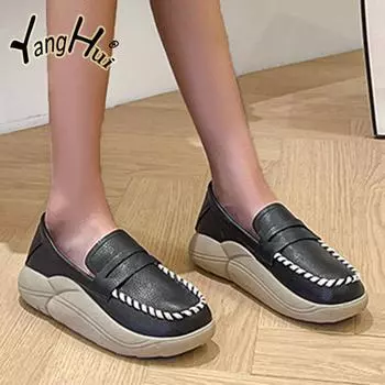 Повседневные туфли на плоской подошве для женщин на платформе, спортивные кроссовки для ходьбы, модные мягкие кроссовки с круглым носком 2024 года, новые трендовые дышащие туфли для женщин 35 чёрный