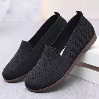 Повседневные туфли на плоской подошве Slip On Go Walk Shoes для женщин Удобные кроссовки для ходьбы Обувь с эффектом памяти Низкие трикотажные балетки Женские легкие мокасины 36 чёрный