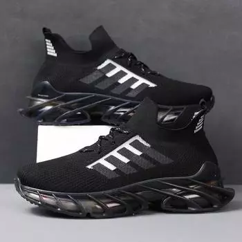 Повседневные туфли на желе на подошве, легкие модные универсальные носки, дышащие кроссовки с сеткой, удобная мужская обувь 40 чёрный