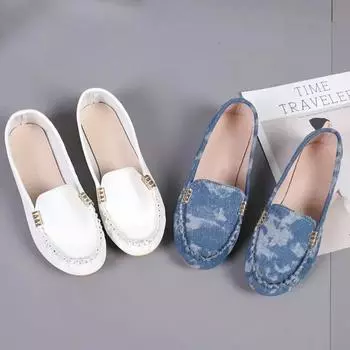 Повседневные туфли Pring Autumn Loafer Slips Soft Round Toe Denim Flats Jeans Plus Size Zapatillas Deportivas De Mujer Luxury Shoes Women 35 белый