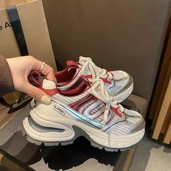 Повседневные туфли с двухслойной сеткой и толстой полимерной эластичной подошвой, светоотражающие туфли для папы 35 серебряный