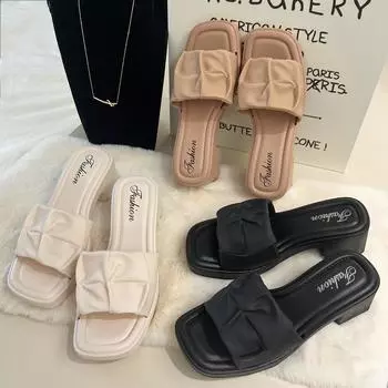 Повседневные туфли с квадратным носком и высоким каблуком, тапочки против морщин 41 белый