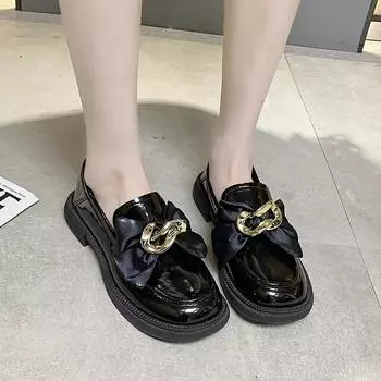 Повседневные туфли в стиле Лолиты с милым бантом, весенние туфли для девочек-студентов из искусственной кожи, черная школьная форма, лоферы на мягкой подошве на резиновой подошве 38 бежевый