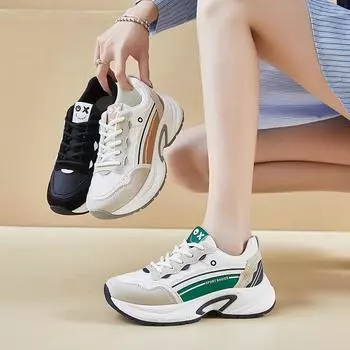 Повседневные удобные кроссовки для женщин, прогулочные туфли на толстой платформе, женские спортивные теннисные туфли со шнуровкой, противоскользящие, из искусственной кожи, для тренировок и бега 35