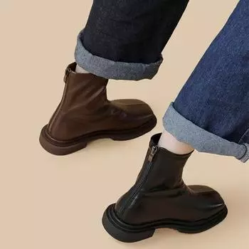 Повседневные удобные модные мягкие кожаные британские ретро-ботфорты Martin с квадратной головкой, женские осенние и зимние эластичные ботинки с мягкой подошвой, узкие короткие ботинки 35