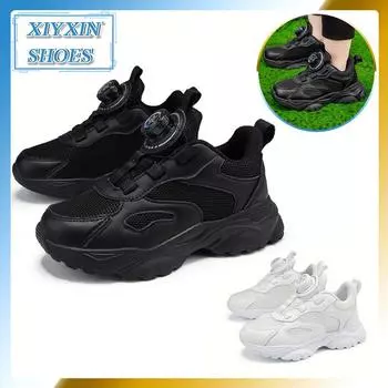 Повседневные удобные однотонные сетчатые кроссовки с вращающейся кнопкой для мальчиков, дышащая амортизирующая спортивная обувь для всех сезонов 30/181MM белый