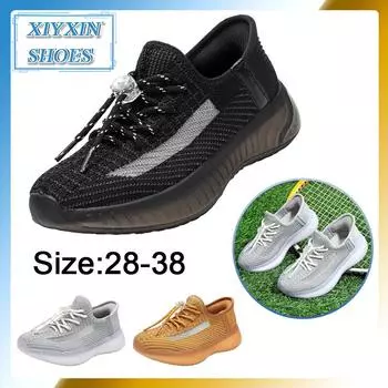 Повседневные удобные плетеные туфли без застежек для мальчиков, дышащие легкие кроссовки для ходьбы и бега 28/17.5CM чёрный