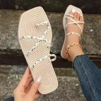 Повседневные удобные прозрачные тапочки на плоской подошве для женщин 2024 года, новые модные простые износостойкие тапочки большого размера для лета 35 бежевый